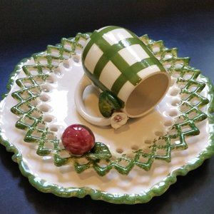 Vintage porcelain set of 2 plates & tea/coffee cup